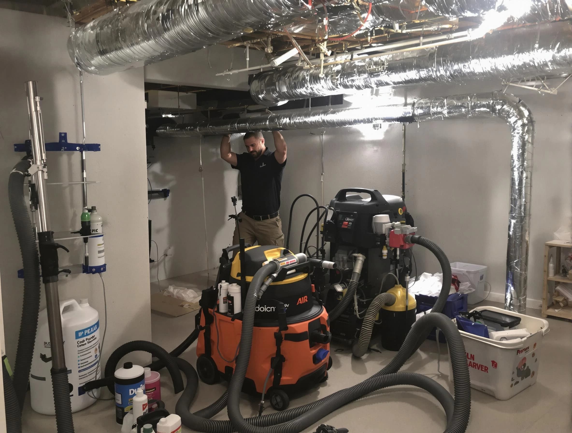 Kennedy Air Duct Cleaning specialist performing professional mold removal from air ducts using safety equipment in Kennedy