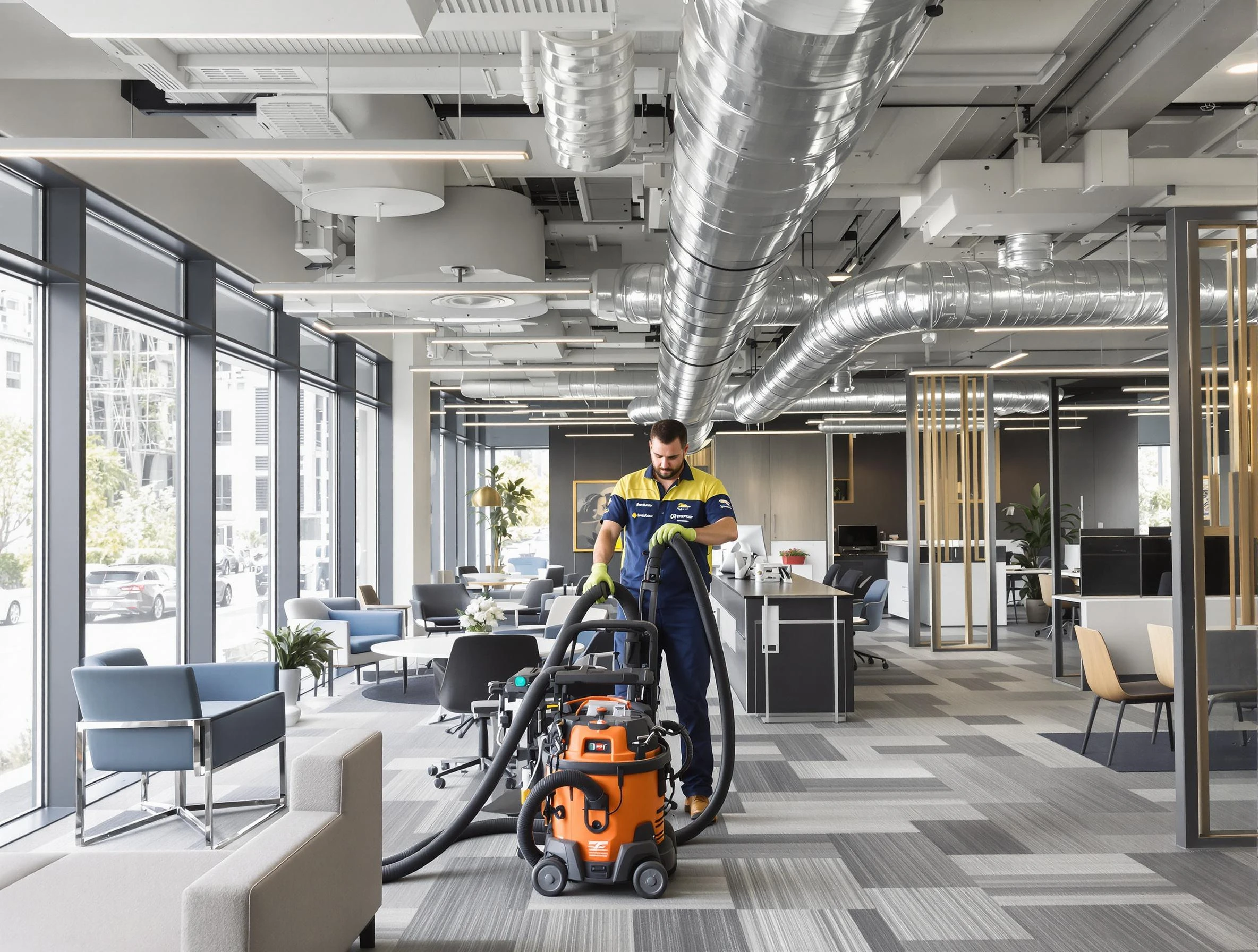 Kennedy Air Duct Cleaning team performing thorough commercial duct cleaning at a Kennedy business center